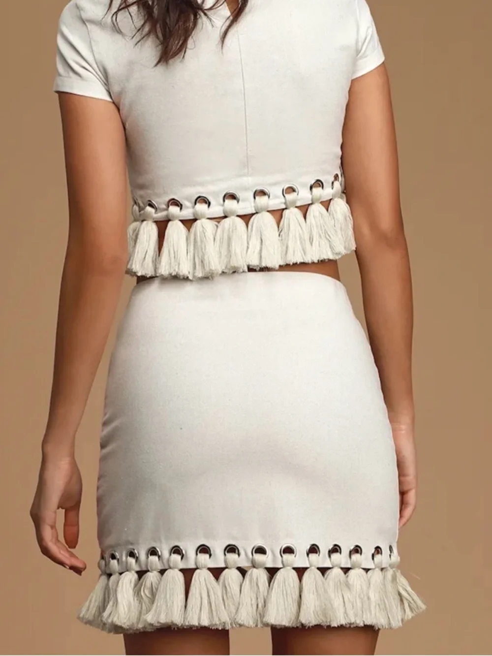 Lulu's Belinda Beige Tassel Mini Skirt - Picture 2 of 7